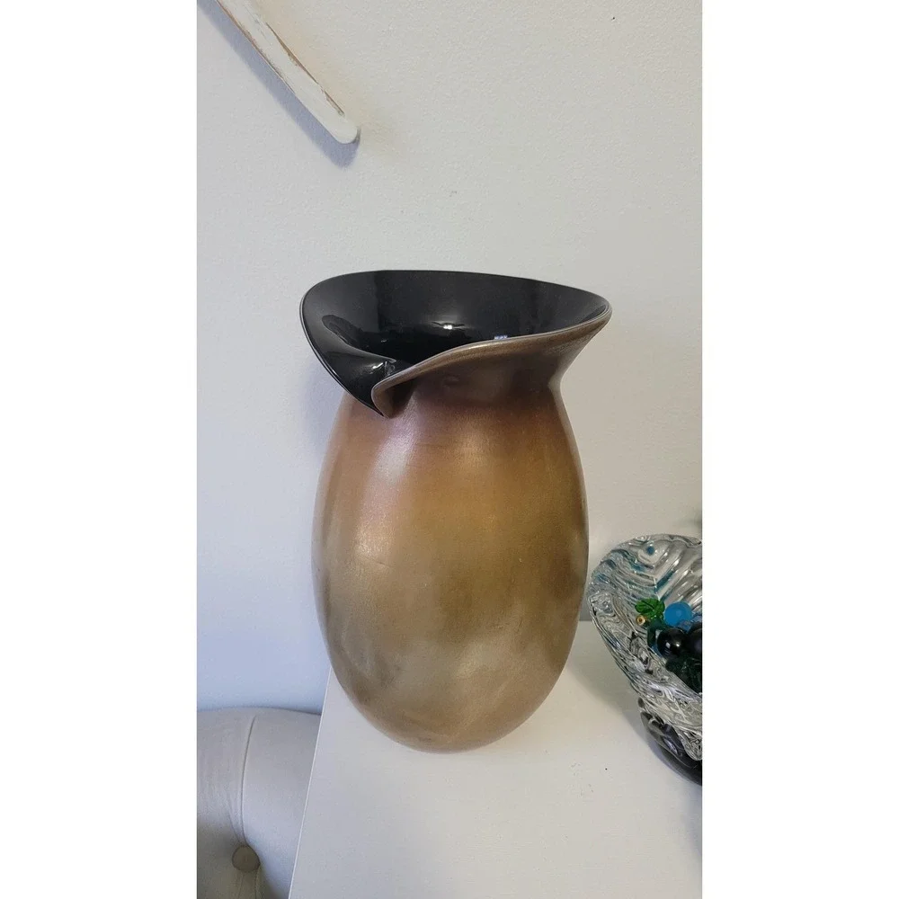 Elegant Vase Free Form Vase‎ with a Black Interior and desert gold glaze